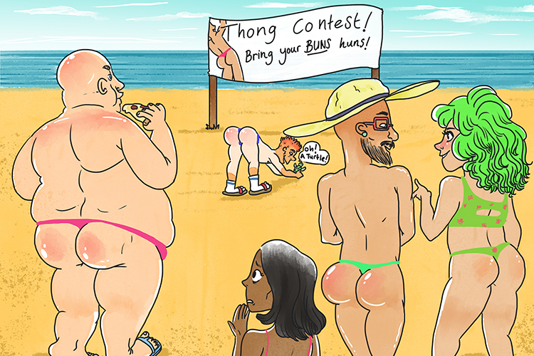 The thong (throng) contest brought together a very large crowd of thong wearers.